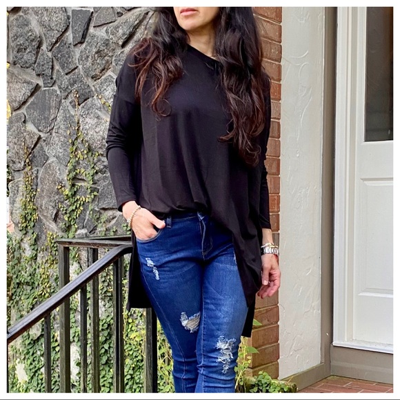 Black loose fit knit high low tunic - Picture 7 of 9